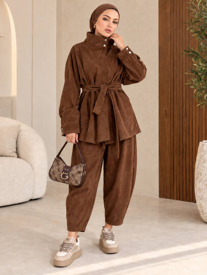 Rossa Dik Yakalı Nubuk Takım - Kahve - 22091-KAHVE