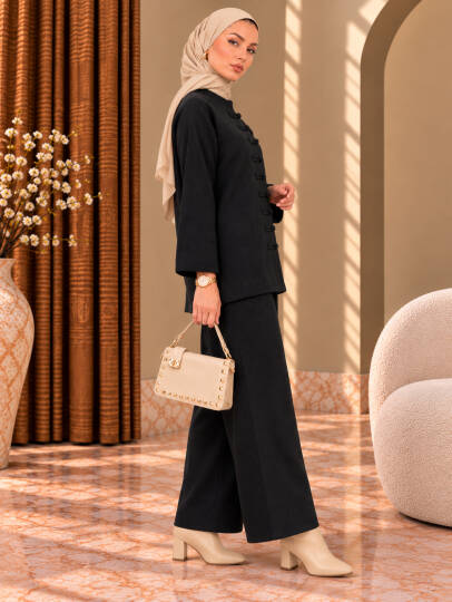 Sorelle Çin Düğmesi Detaylı Triko Takım - Siyah - 22079-SIYAH - 4