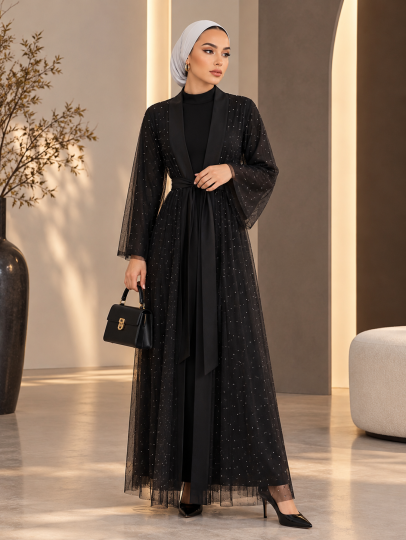 Stella Işıltı Abaya - Siyah - 22062-SIYAH
