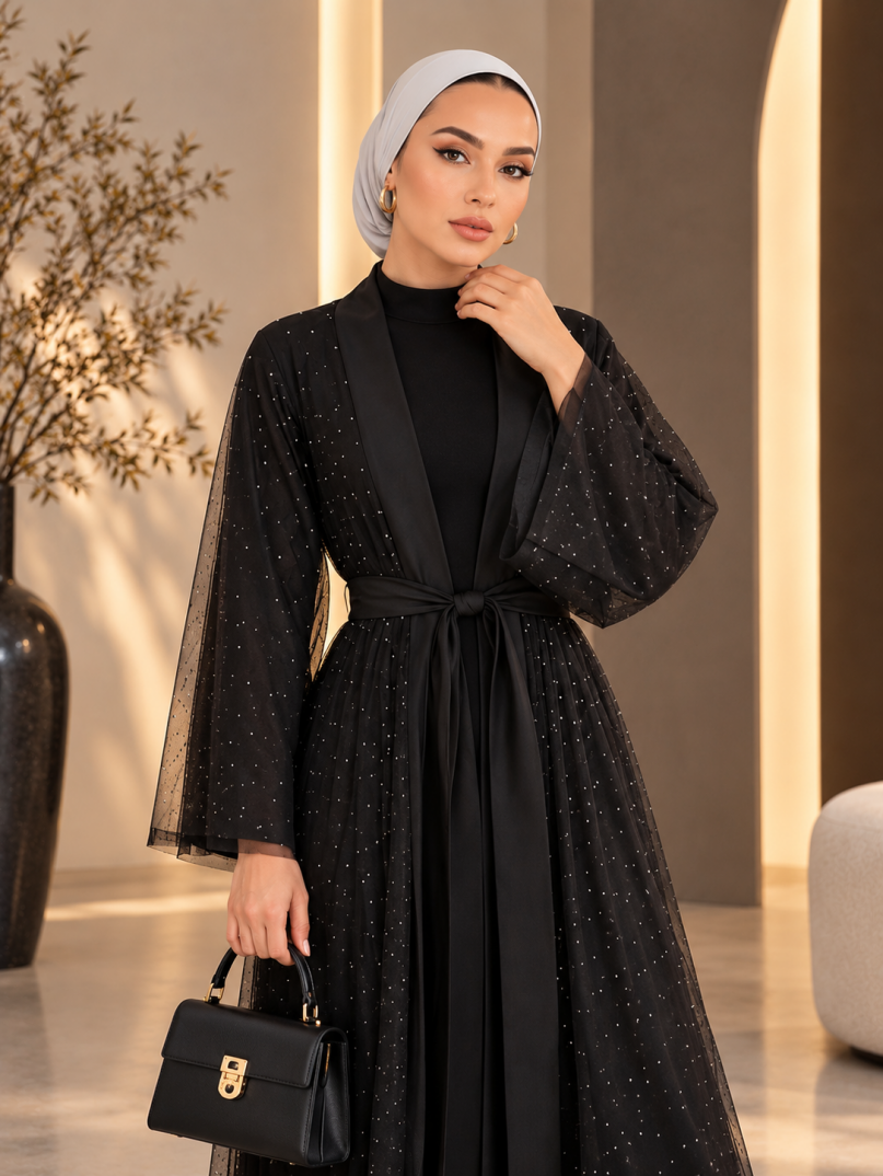 Stella Işıltı Abaya - Siyah - 22062-SIYAH - 3