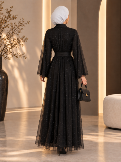 Stella Işıltı Abaya - Siyah - 22062-SIYAH - 5