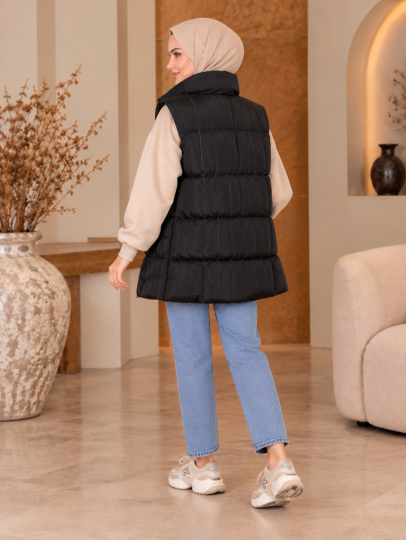 Taş Işıltı Detaylı Şişme Yelek - Siyah - 22058-SIYAH - 6