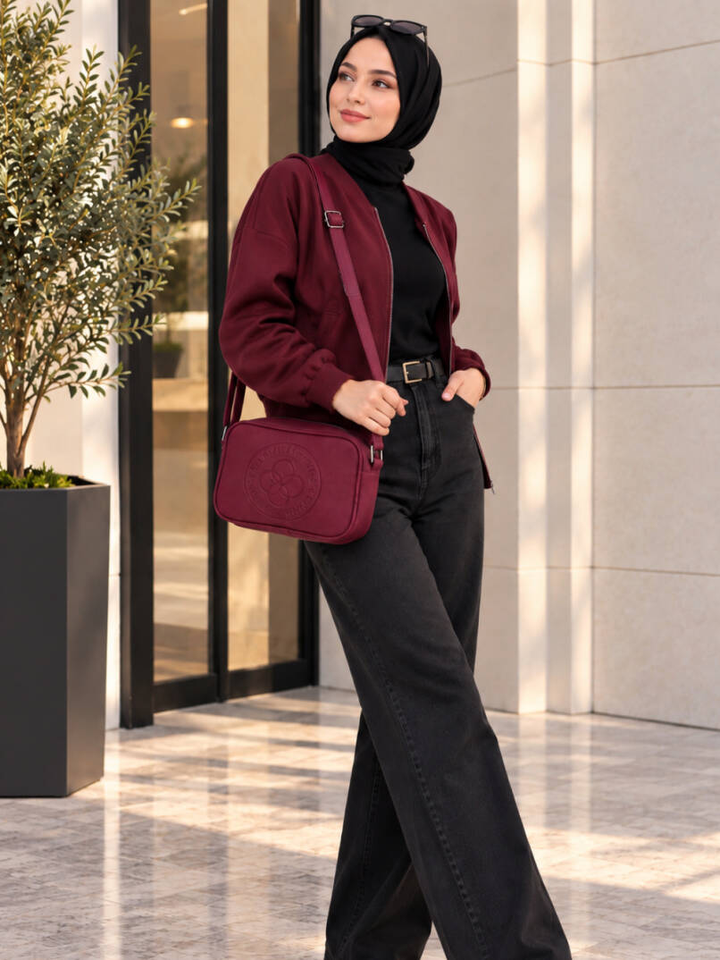 Tek Bölmeli Omuz Çantası - Bordo - 22004-BORDO - 1