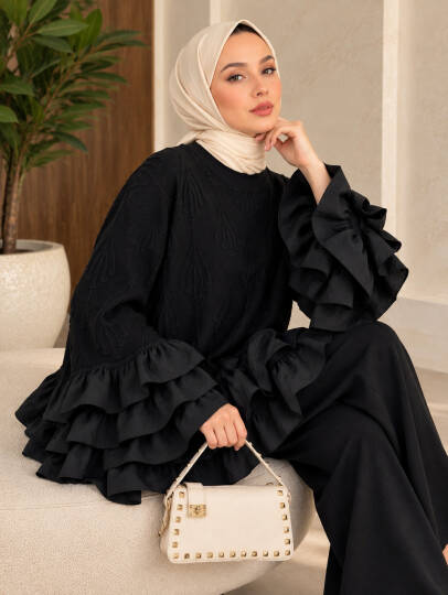Valentina Fırfır Detaylı Triko Takım - Siyah - 22080-SIYAH - 3