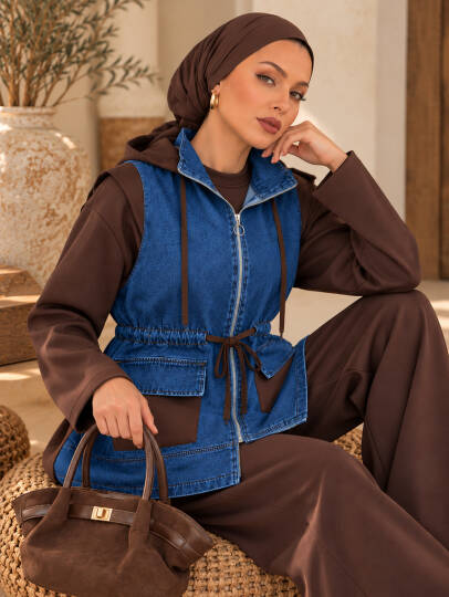 West Kot Yelekli Üçlü Takım - Kahve - 22095-KAHVE - 4