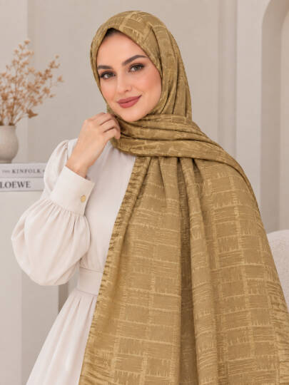Zigzag Desen Premium Ayrobin Jakar Şal - Bal Köpüğü - 22046-BAL-KOPUGU 