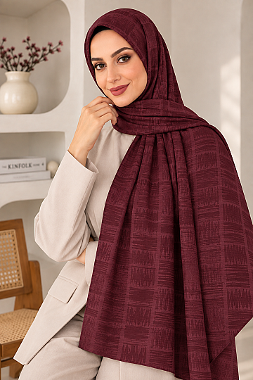 Zigzag Desen Premium Ayrobin Jakar Şal - Bordo - 1
