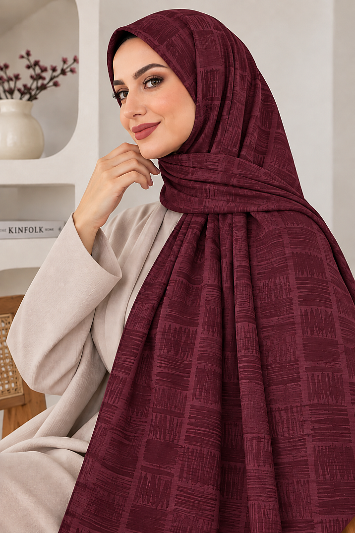 Zigzag Desen Premium Ayrobin Jakar Şal - Bordo - 3