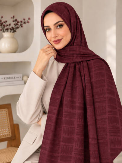 Zigzag Desen Premium Ayrobin Jakar Şal - Bordo - 22046-BORDO 