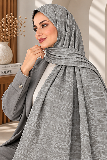 Zigzag Desen Premium Ayrobin Jakar Şal - Gri - 1