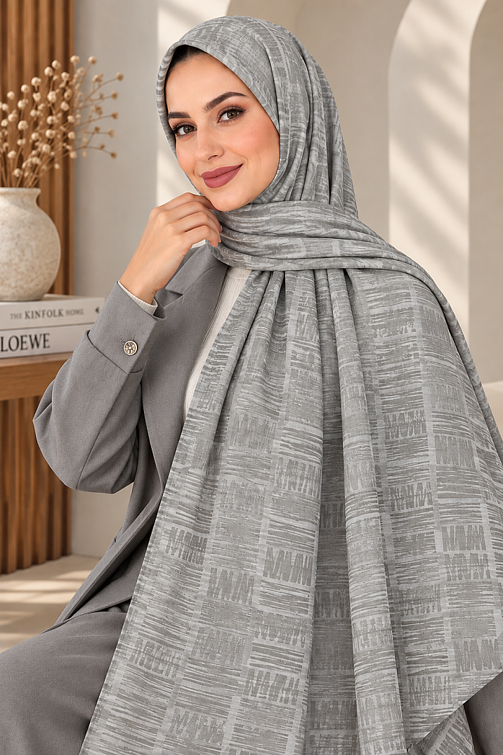 Zigzag Desen Premium Ayrobin Jakar Şal - Gri - 2