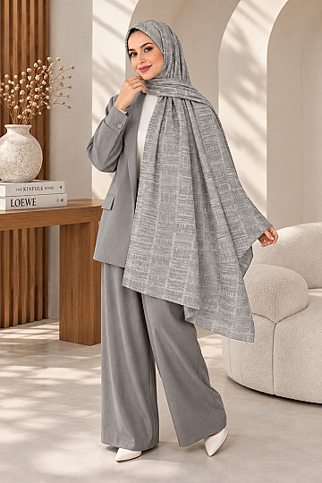 Zigzag Desen Premium Ayrobin Jakar Şal - Gri - 3