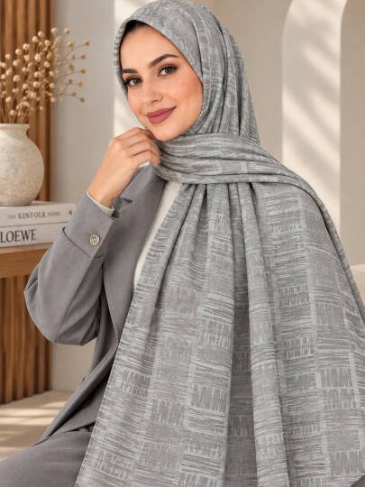 Zigzag Desen Premium Ayrobin Jakar Şal - Gri - 22046-GRI - 1