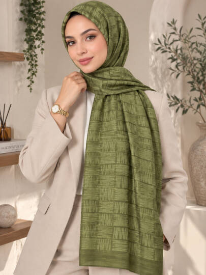 Zigzag Desen Premium Ayrobin Jakar Şal - Haki - 22046-HAKI 