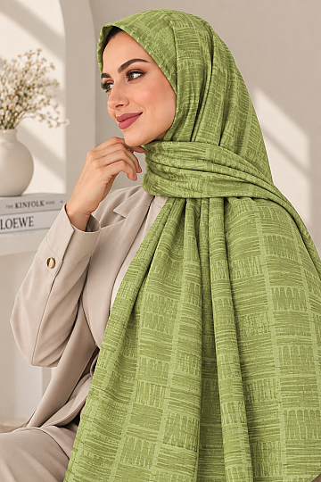 Zigzag Desen Premium Ayrobin Jakar Şal - Küf yeşili - 1