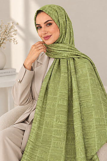 Zigzag Desen Premium Ayrobin Jakar Şal - Küf yeşili - 2