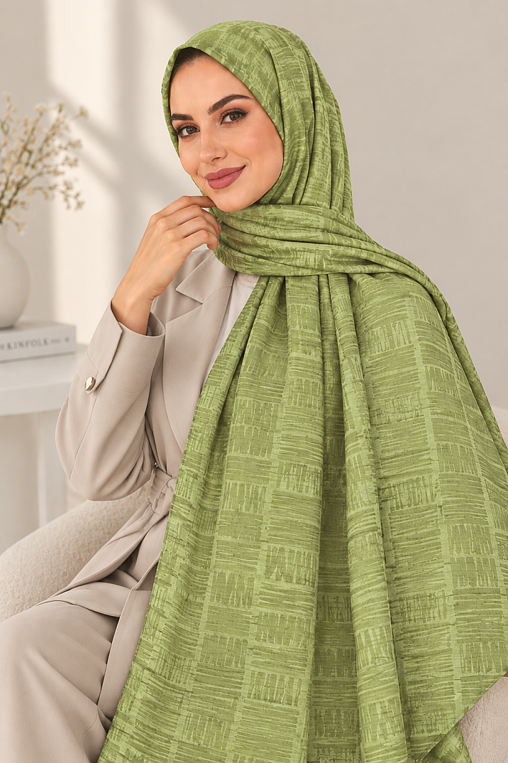 Zigzag Desen Premium Ayrobin Jakar Şal - Küf yeşili - 2