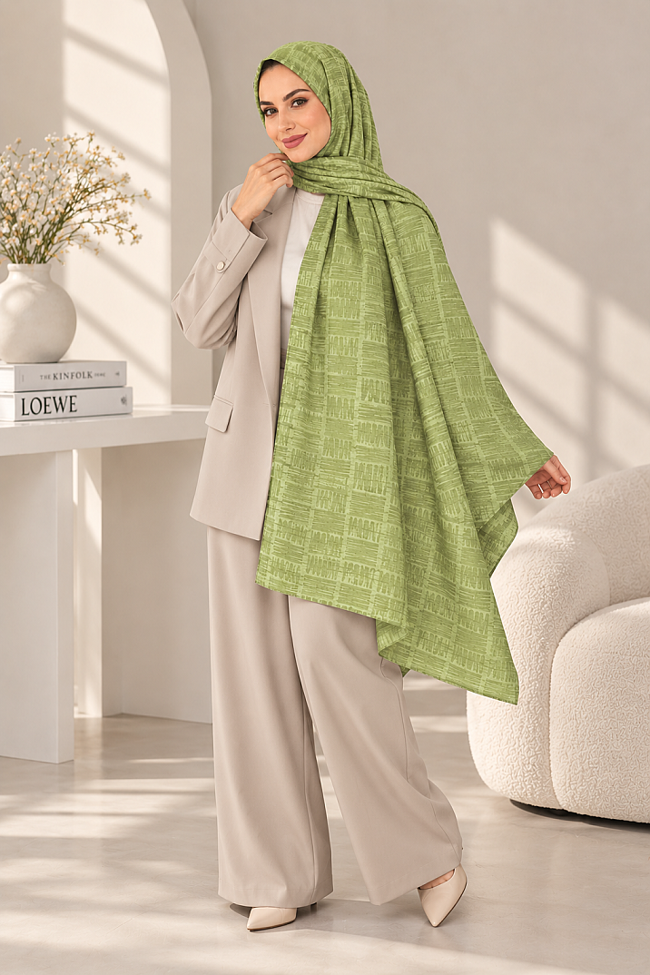 Zigzag Desen Premium Ayrobin Jakar Şal - Küf yeşili - 3