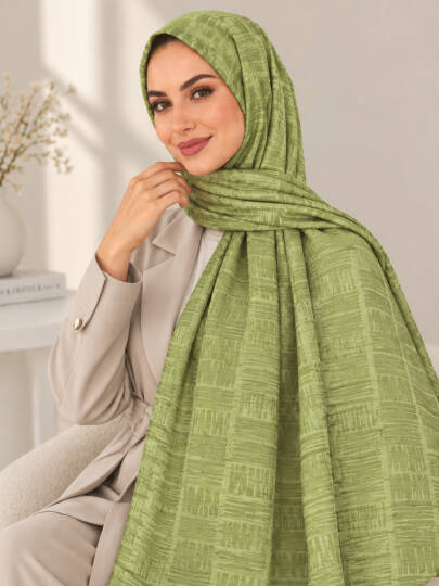 Zigzag Desen Premium Ayrobin Jakar Şal - Küf yeşili - 22046-KUF-YESILI 