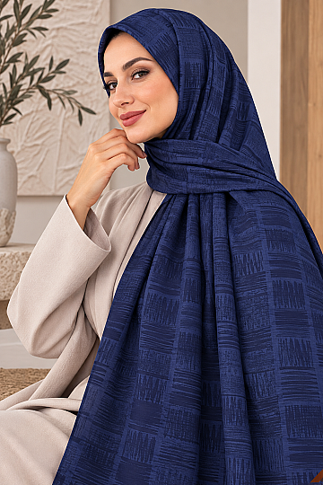Zigzag Desen Premium Ayrobin Jakar Şal - Lacivert - 2