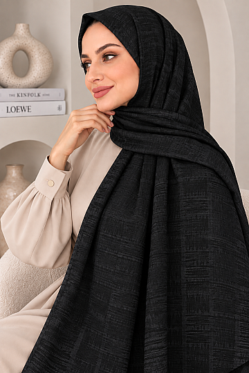 Zigzag Desen Premium Ayrobin Jakar Şal - Siyah