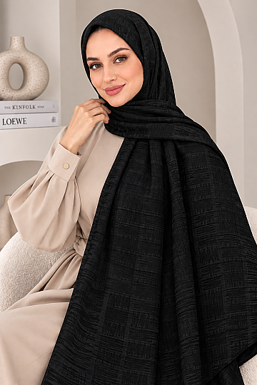Zigzag Desen Premium Ayrobin Jakar Şal - Siyah - 2