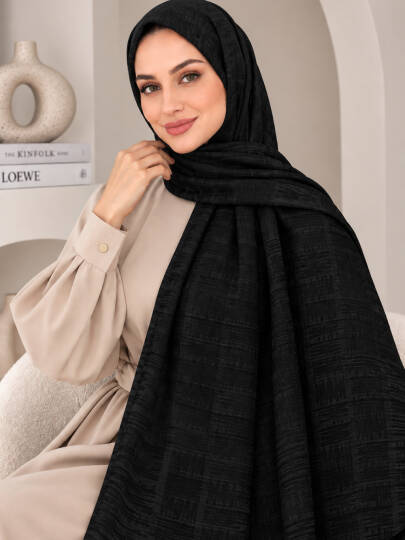 Zigzag Desen Premium Ayrobin Jakar Şal - Siyah - 22046-SIYAH 