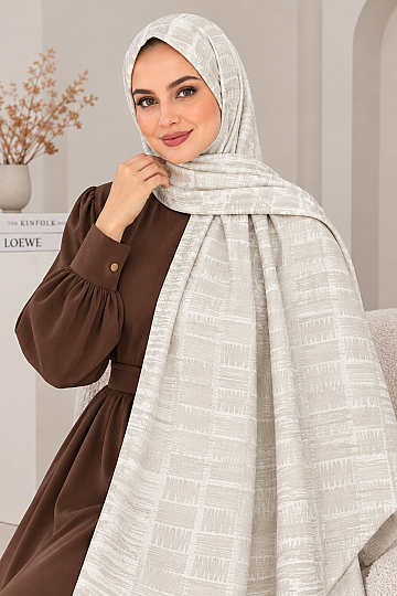Zigzag Desen Premium Ayrobin Jakar Şal - Taş - 1
