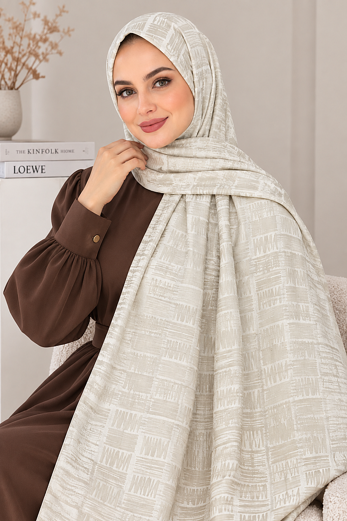 Zigzag Desen Premium Ayrobin Jakar Şal - Taş - 3