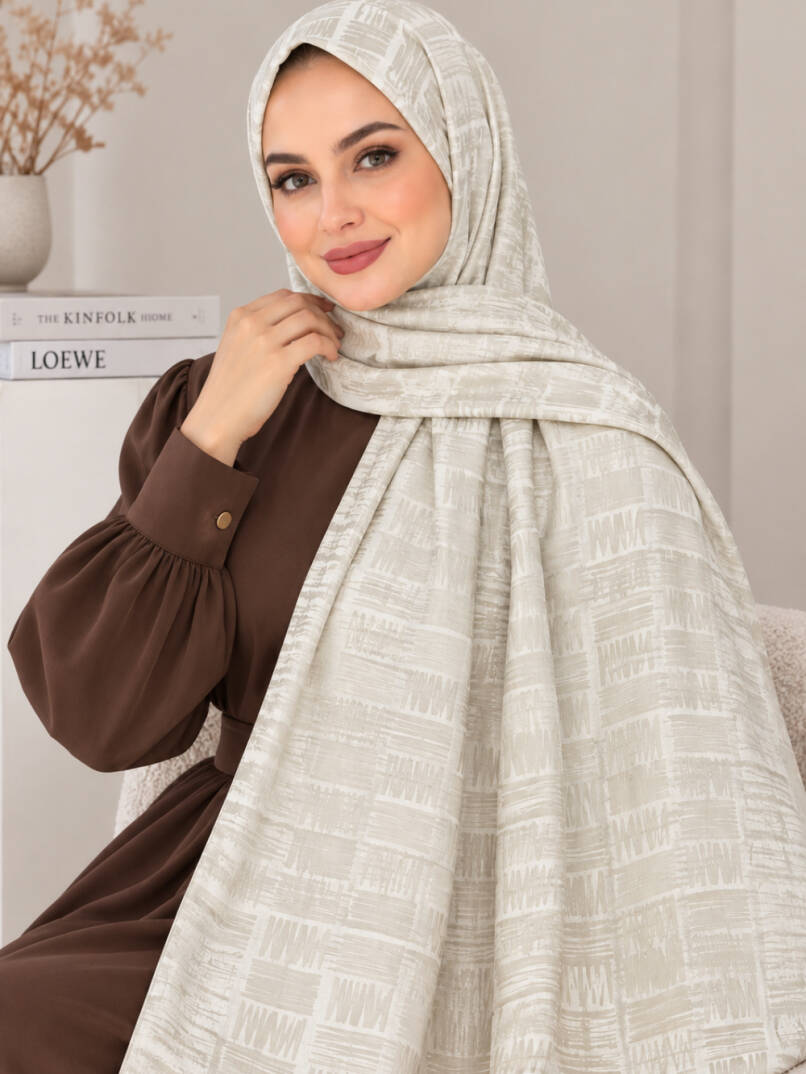 Zigzag Desen Premium Ayrobin Jakar Şal - Taş - 22046-TAS - 1