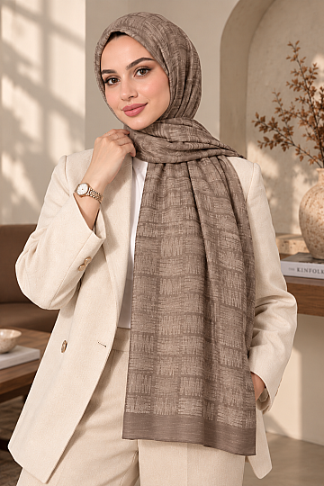 Zigzag Desen Premium Ayrobin Jakar Şal - Vizon