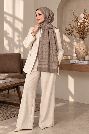 Zigzag Desen Premium Ayrobin Jakar Şal - Vizon - 3