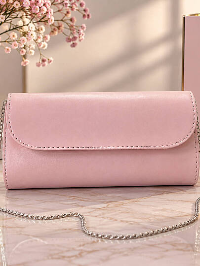 Zincir Askılı Sade Kapaklı Abiye Çanta - Pembe - 3