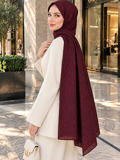 Zincir Desen Ayrobin Jakar Şal - Bordo - 3