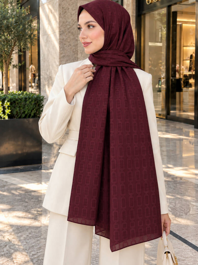 Zincir Desen Ayrobin Jakar Şal - Bordo - 22040-BORDO - 1